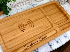 Image of Personalised phone wireless charger, Bespoke office desk organizer