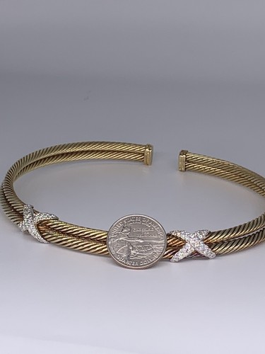 David Yurman 14k Yellow Gold Diamond Double Cable, X Choker Necklace 1.50ctw - Picture 5 of 10