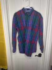 Vintage 90s Chaps Ralph Lauren Plaid Button Down Shirt Size L Multi Color Crest