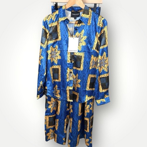 Tribalbyn Zambia RERE African Print Blue Gold Matching Two Piece Set Size S NWT - Picture 3 of 10