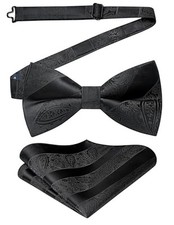 Bow Ties for Men Paisley Floral Pre-tied Bowtie Pocket Square Set Z-black1