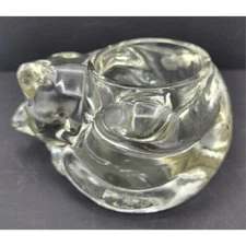 Vintage Avon Glass Sleeping Cat Votive Candle Holder Cat Decor 5" YK