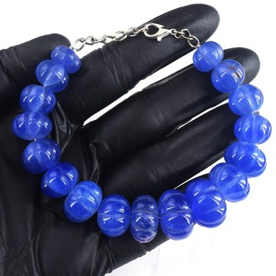 Wunderschönes blaues Onyx Blume geschnitzt 257,00 kt Perlen Top Armband RK 29 E786