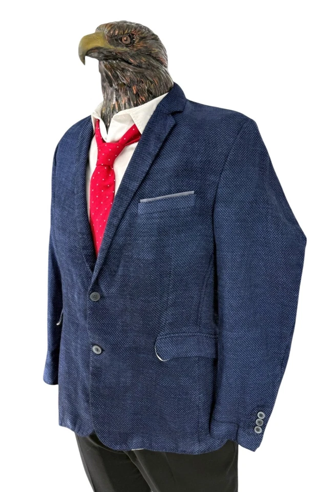 Strellson Men Vintage Cotton Linen Blazer Blue Textured EU54 DE54 US44 - Image 3 of 4