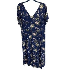 Old Navy Navy Floral Short Sleeve V-neck Midi Dress Boho Cottage - Size XXL