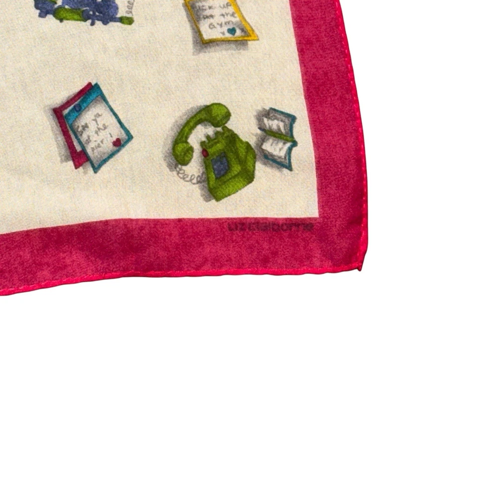 Винтажный шелковый шарф Liz Claiborne 20 дюймов антикварный телефонный принт с розовой каймой - Изображение 3 из 4