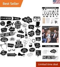 DIY 36-Piece Birthday Prop Kit for Fun Photos - Silver and Black Party Supplies