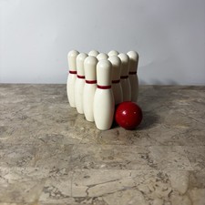 Hard Plastic Mini Bowling Pins 3.5 inch tall Set of 10 And 1 Red Ball