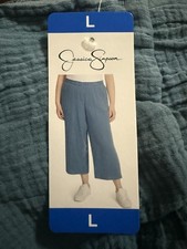 Jessica Simpson Blue Cropped Wide-Leg Pants Elastic Waist Pockets Women