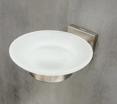 Mezzo Tec Seifenhalter mit Glaseinsatz Metall matt gebürstet/ Glas satiniert - Bild 1 von 4