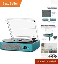 Stylish Sea Blue Vinyl Player with Built-in Speakers and Bluetooth Connectivity