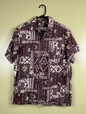 Vintage 50s 60s Made in California Cotton Hawaiian Shirt Men Medium Tiki Brown
