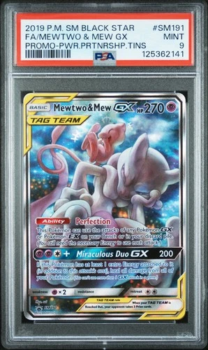 2019 POKEMON SM BLACK STAR PROMO #SM191 FULL ART/MEWTWO & MEW GX PSA 9