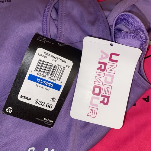 Under Armour Big Logo Tech Tank Top Girls Size YXL Lot Of 2 Hot Pink & Purple - Picture 7 of 17