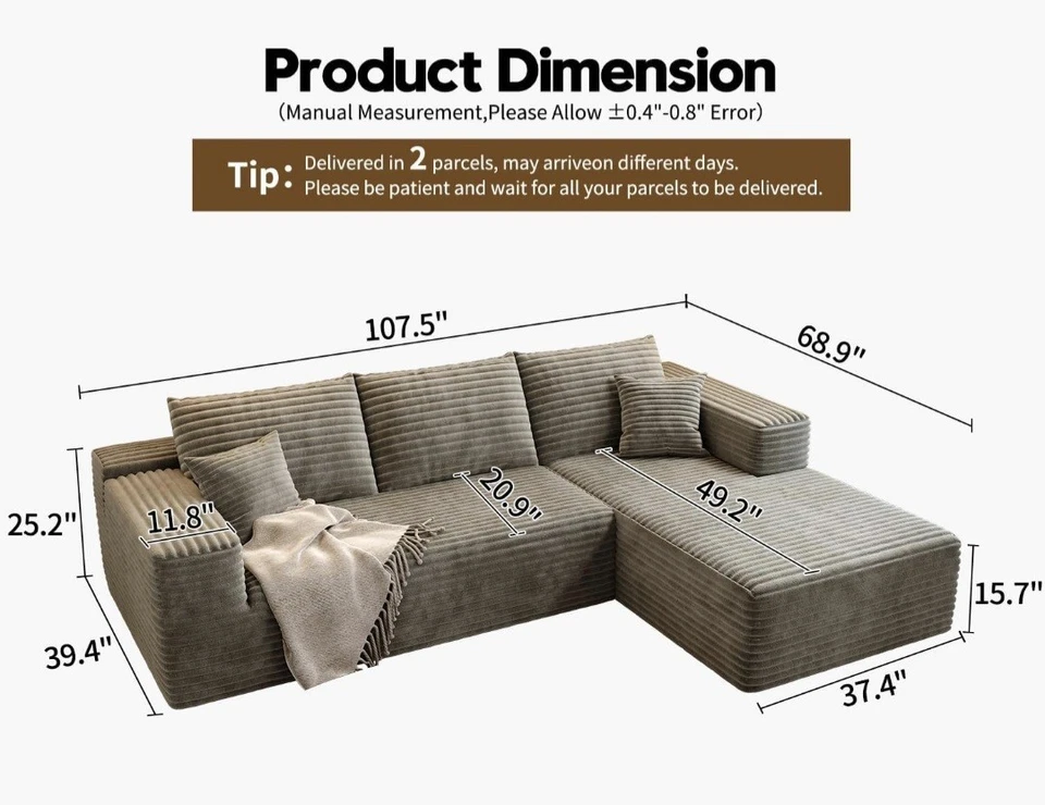 (254) Sofá sofá seccional modular nube 107,5 con chaise en forma de L diseño moderno Foto 2 de 4
