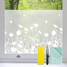 Frosted Glass Window Privacy Film,Decorative Windows 17.5" x 78.7" Flower
