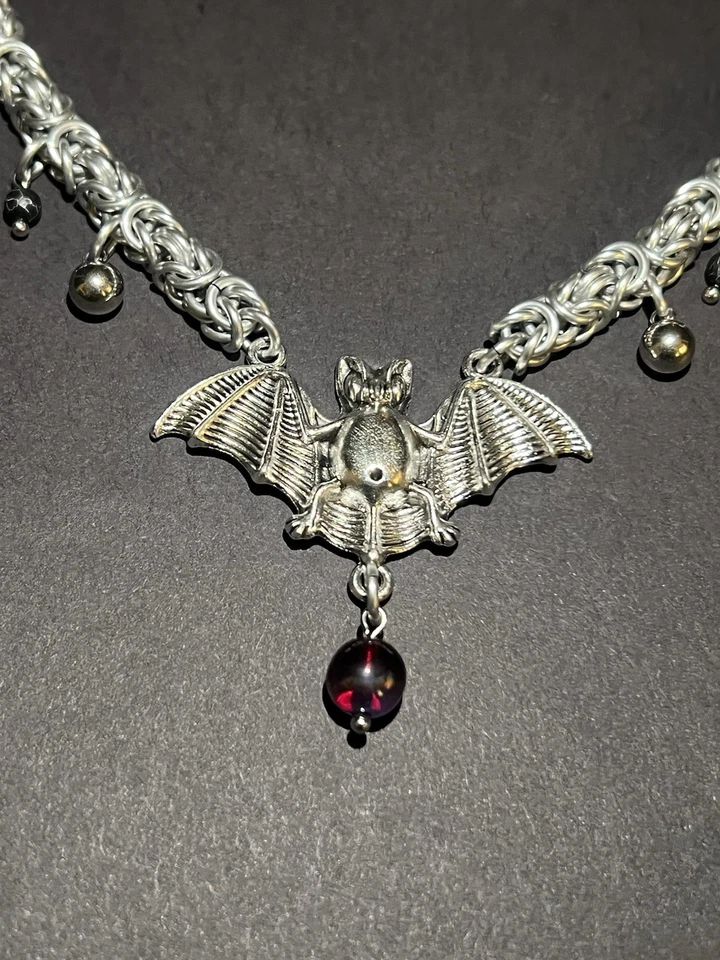 Византийское кольчужное ожерелье ручной работы с подвеской в виде планки и переработанными бусинами 18 дюймов - Изображение 3 из 4