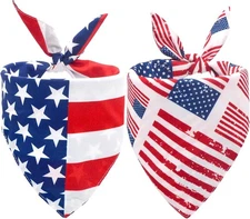 2PCS Dual-Layer Design Patriotic Dog Bandanas Outfit,Large Summer Triangle Rever