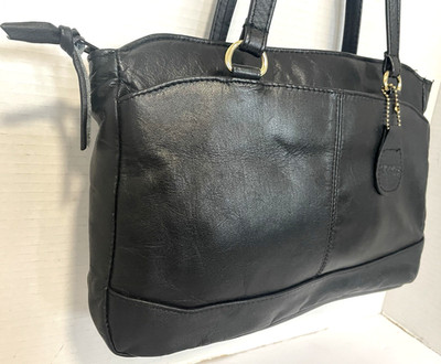 GLORIUS Classic Black Soft GENUINE LEATHER Multi Section Shoulder Bag EUC