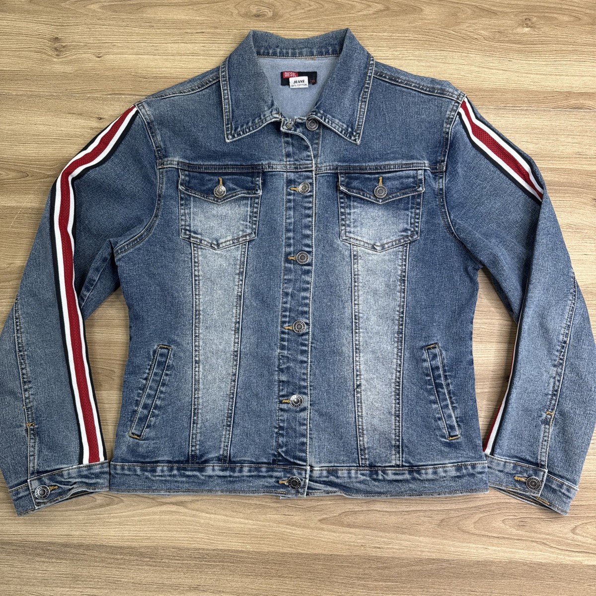 Vintage Diesel Denim Jacket Womens L Racing Stripe Y2K Chief Tain