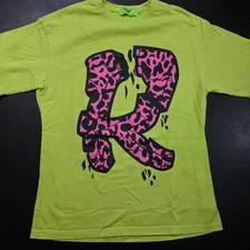 Rhythm Club Graphic Tee Leopard Print R Lime Green Splatter Shirt Size XL
