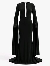Black Long-Sleeve Keyhole Evening Gown