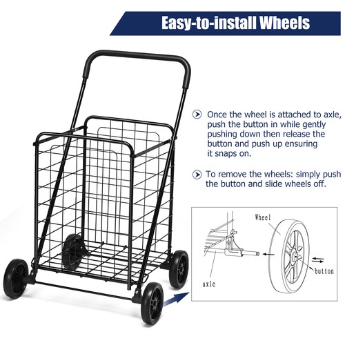 Ironmax Carrello della Spesa Pieghevole Carrello Utilità Portatile per Viaggio Alimentari Nero - Foto 8 di 12