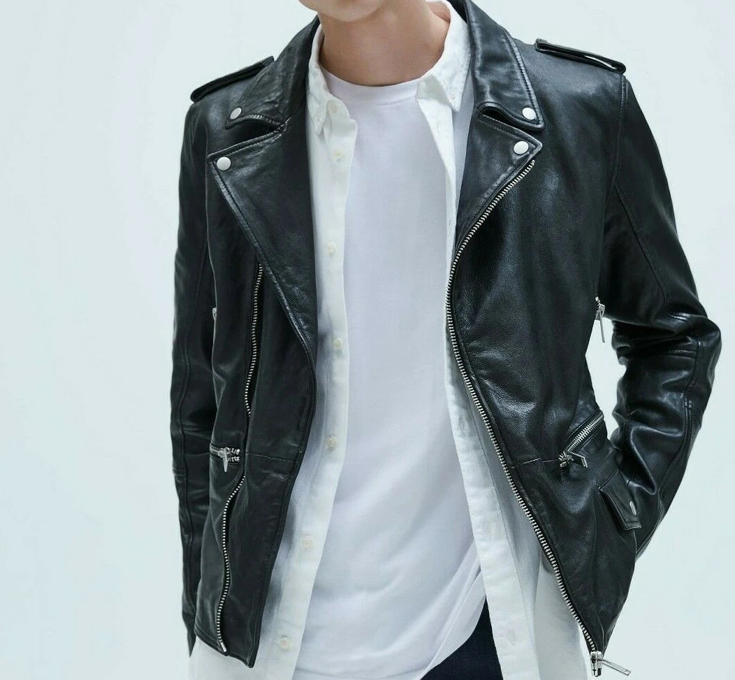 ZARA NEW MAN FW collection BLACK 100percent LEATHER JACKET ZIPS M 5388/401/800 NEW image 9