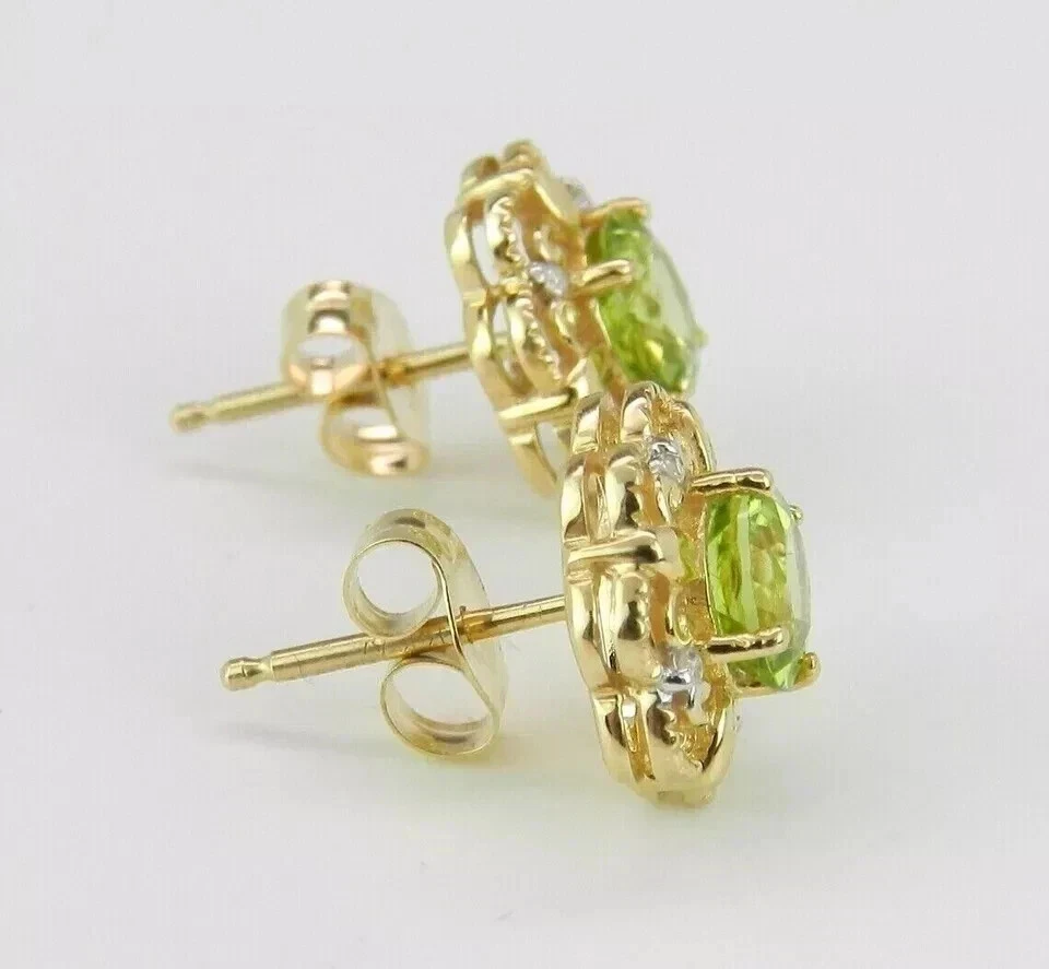 2Ct Round Cut Simulated Green Peridot Women's Earrings 14K Yellow Gold Plated - Image 3 of 4
