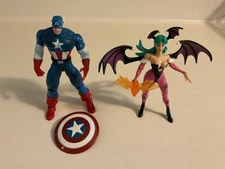 1998 ToyBiz Marvel vs Capcom Captain America vs Morrigan Complete Excellent