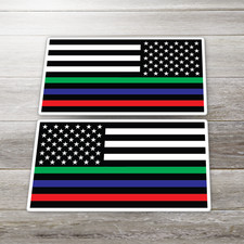 Multi Line American Flag Sticker Mirror Pair 2pc Vinyl Decal Red Blue Green Multi Line American Flag Sticker Mirror Pair 2pc Vinyl Decal Red Blue Green