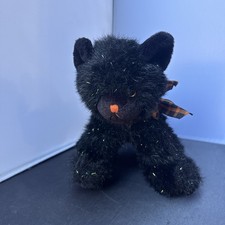 Russ Berrie Burnside Black Cat 9" Plush Stuffed Animal Orange Sparkle