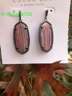 Kendra Scott Elle Gunmetal in Pink Rainbow Calsilica HTF L@@K