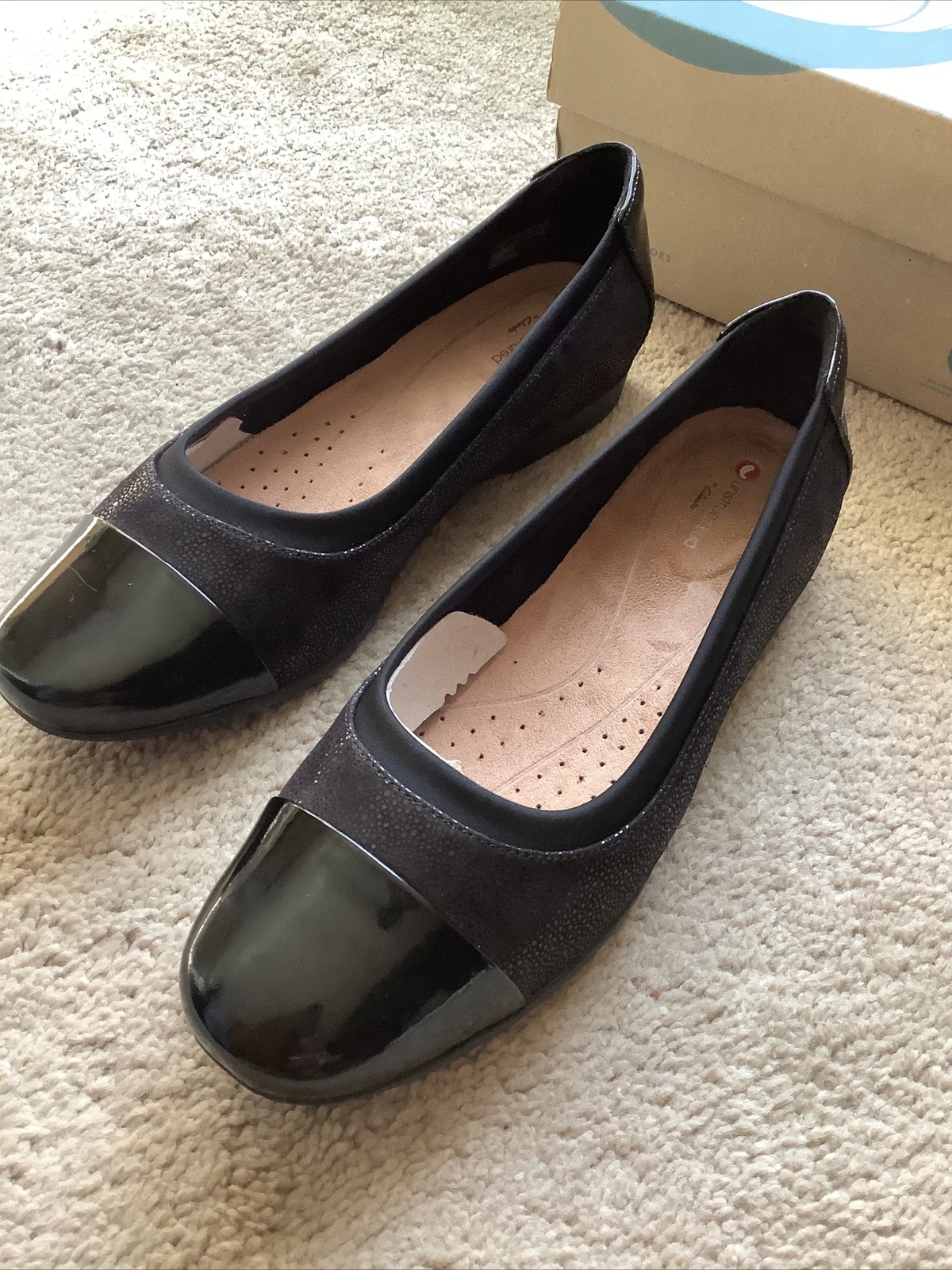 Clarks Donna Un Darcey Berretto Balletto Piatto Nero 7 5 P(W) US Wide