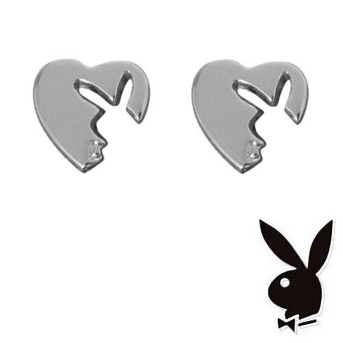 Playboy Earrings Heart Bunny Stud Logo Jewelry Surgical Steel Post y2k NOS NIB - Picture 8 of 12