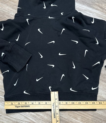 Nike Girls' Printed Crop French Terry Hoodie Sweatshirt Black White L - Picture 4 of 8