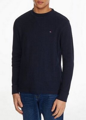 Tommy Hilfiger FINE Waffle Long Sleeve Tee Herren Pullover Strick Rundhals Blau