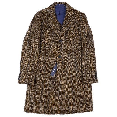 Drumohr Black-Yellow Herringbone Soft Wool Overcoat 40R (Eu 50) Coat NWT - product listing photo