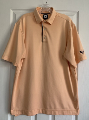 FootJoy Golf Polo Mens Size L Orange Micro Stripe Navy Trim Short Sleeve Eagle