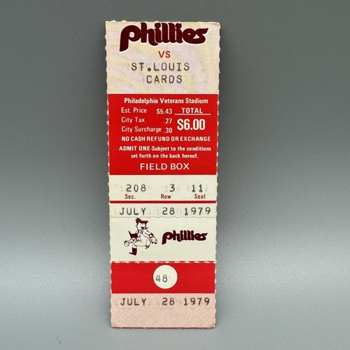JULY 28, 1979 HOF LOU BROCK LAST TRIPLE #141 PHILLIES VS CARDINALS TICKET STUB - Picture 1 of 2