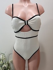 Nwt White W Black Endings Cupshe Women's Bathing Suit Size M.