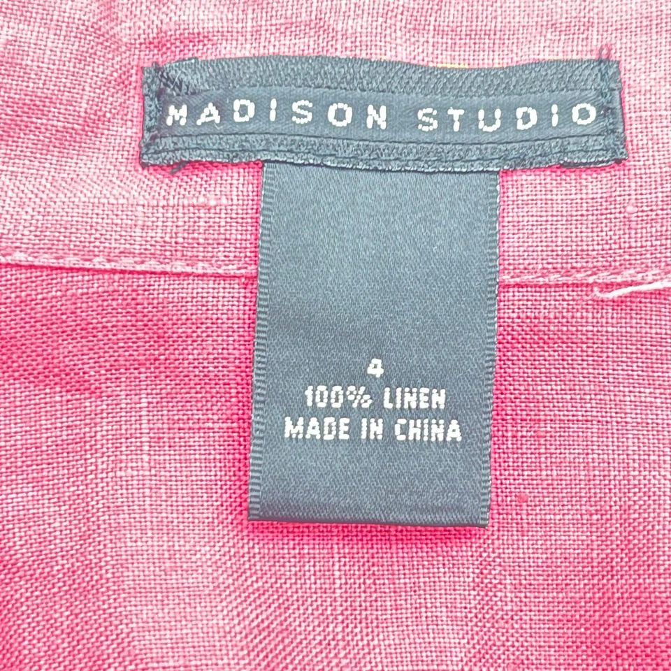 Blusa camisa bordada con botones roja 100 % lino Madison Studio (talla 4) para mujer Foto 3 de 4
