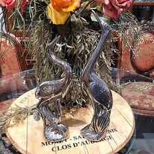 JARU California Pottery Vintage Platinum Plated Crane Bird Heron Figurines