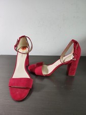 Nine West Heels Size 8 M Red Strappy Block Heel Suede Excellent Condition 