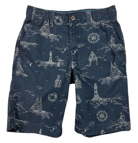 Short Lands' End Femme Taille 12 - Bleu Blanc Seersucker Rayé - Coupe Classique