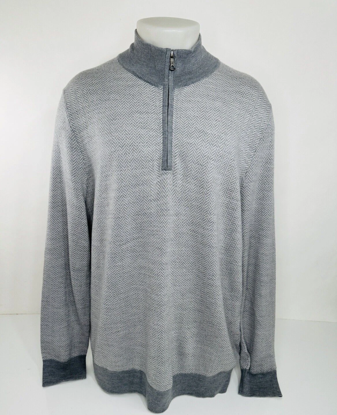 BROOKS BROTHERS - Extra Fine Merino Wool Herringbone XL. Pullover Sweater - MINT