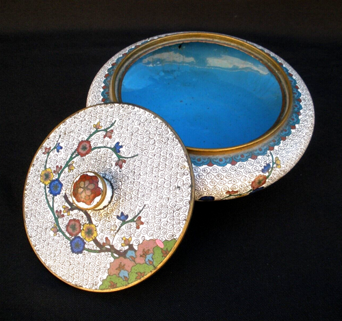 ANTIQUE LATE 19th CENTURY CLOISONNE ENAMEL LIDDED BOWL JAR FLORAL QING DYNASTY - Picture 4 of 14