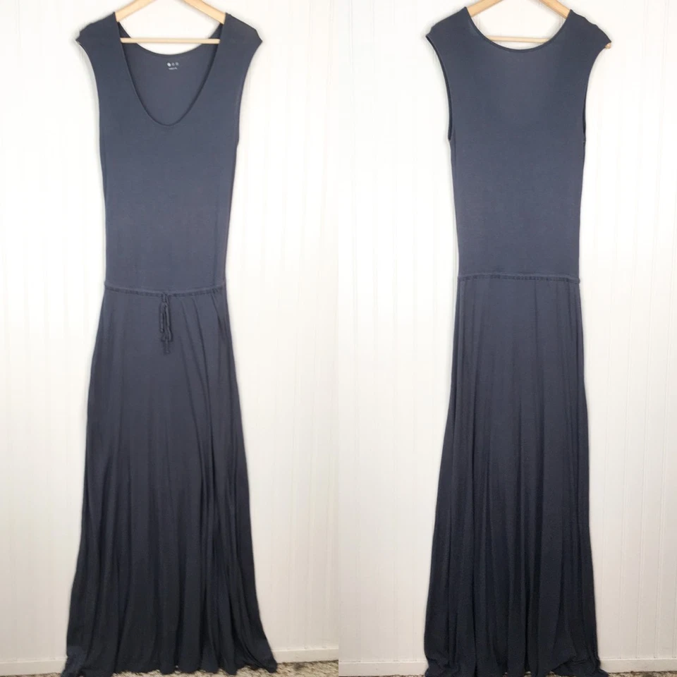 Vestido Three Dots para mujer ajustado y acampanado azul marino sin mangas cordón cintura tejido midi S Foto 2 de 4