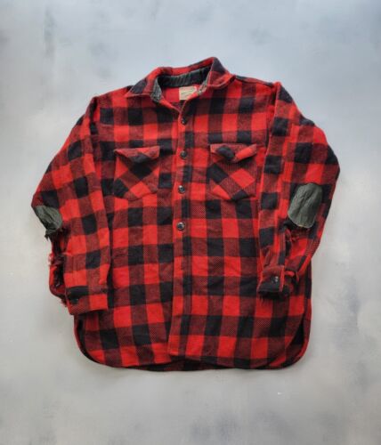 Vintage 1950s Frostproof Buffalo Plaid Wool Distressed Flannel Shirt M - Picture 1 of 12