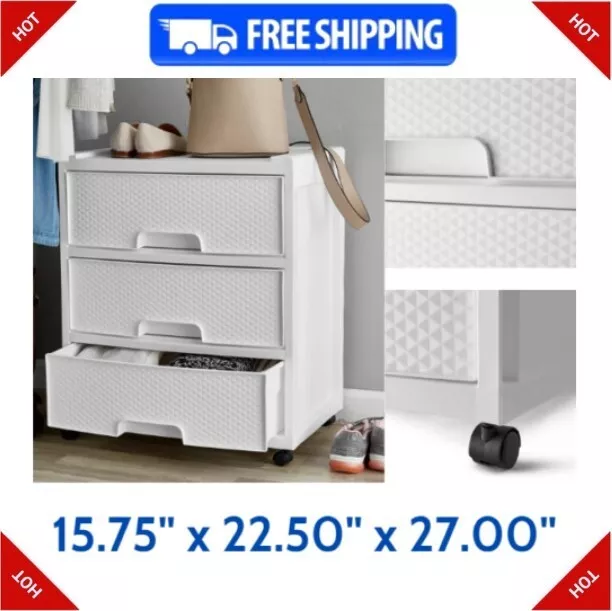 Sterilite Wide 3 Drawer Unit Plastic, White